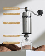 CIRCLE JOY Portable Manual Coffee Grinder with Ceramic Conical Burr and 40 External Adjustable Settings, Stainless Steel Hand Coffee Grinder for Camping, Travel and Espresso, Silver