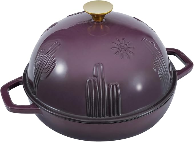 Bread Oven Cast Iron Bread Dutch Oven with Cloche Lid for Bread Baking Magenta Enameled Cast Iron Bread Oven with Dome Lid for Sourdough, 9.8 Inches