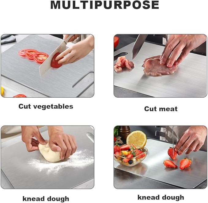 Pure Titanium Cutting Board Food Grade Cutting Board Non-slip surface is lightweight and resistant to deformation, suitable for outdoor camping and kitchen - Dishwasher safe (14"L x 10"W)