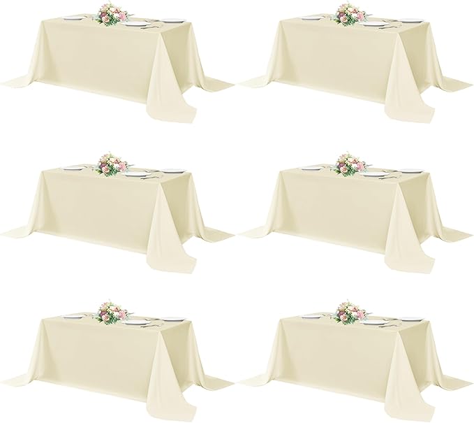 sancua Rectangle Tablecloths 6 Pack - 90x132 Inch - Beige Washable Fabric Cloth Table Cloth, Large Reusable Polyester Table Covers for Wedding, Party, Birthday, Banquet