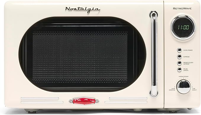 Nostalgia 0.7 Cu. Ft. Retro Compact Countertop Microwave Oven, Ivory