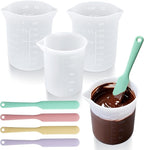 Palksky Silicone Chocolate Melting Cup Set with 4 Silicone Measuring Cups (250ml & 350ml) and 4PCS Heat-Resistant Jar Spatulas, Non-Stick Baking Tools for DIY Chocolate, Butter & Cream Mixing