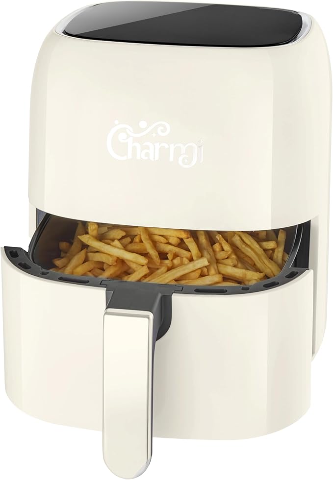 Charmi 5QT Air Fryer – Beautiful Retro Design, Stylish Countertop Look, Nonstick & PFAS-Free, Safe Auto Shutoff, Digital Touchscreen, 8 Cooking Presets (Cream White)