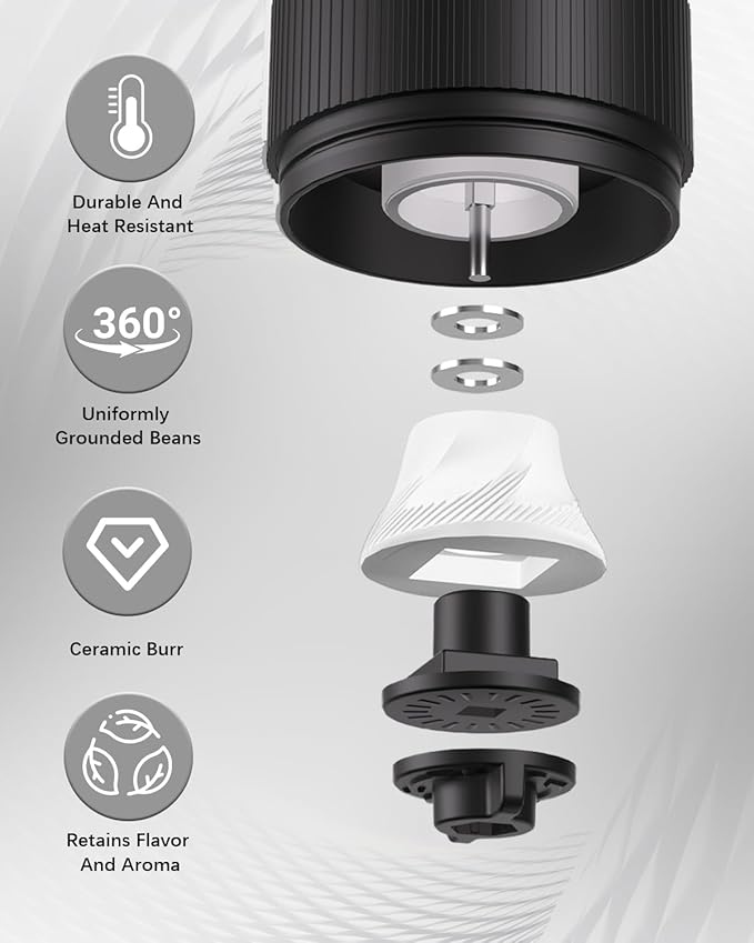 Portable Electric Coffee Grinder，Automatic Coffee Grinder with USB Type-C wireless charging design，Adjustable Coarse to Fine for coffee beans, grains, cleaning brush + cable Includes (black)