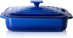 Lareina Large Ceramic Casserole Dish with Lid, 4.0 Quart Covered Rectangular Stoneware Baking Dishes for Oven, Deep 9x13 Inch Lasagna Pans for Baking and Serving, Perfect for Christmas Gifts, Blue