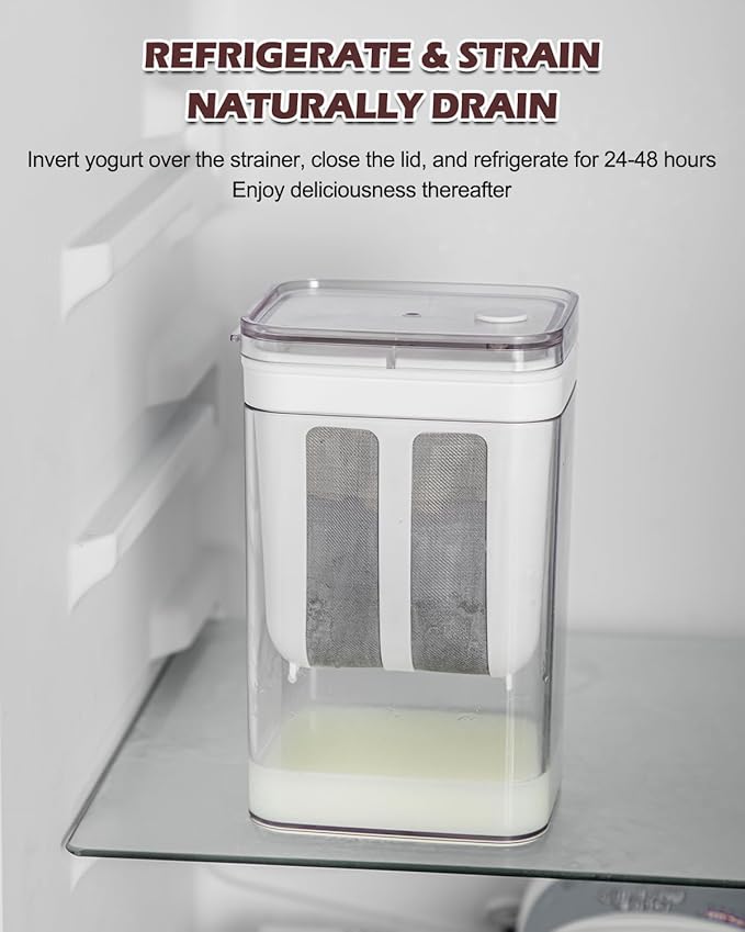 Yogurt Strainer 2Pack, 19oz/562ml Thick Greek Yogurt Milk Filter, Food Strainer, Greek Yogurt Strainer with Stainless Steel Fine Mesh Bag and Lid for Yogurt, Soybean Milk, Kefir, Berries, Fruit Juice