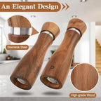 Salt and Pepper Grinder Set, Acacia Wood Salt Shaker with Ceramic/Stainless Steel Core, Modern and Elegant Wooden Salt and Pepper Set(2 Pack) 8 Inches Each