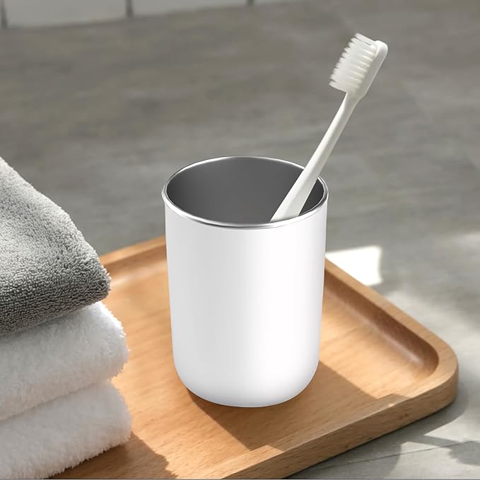 Mouthwash Cup，stainless steel cup12-ounce drinking cup，Bathroom Tumbler - Toothbrush Cup-Reusable Drinkware - home and outdoor activities,coffee cup, office and travel (white)