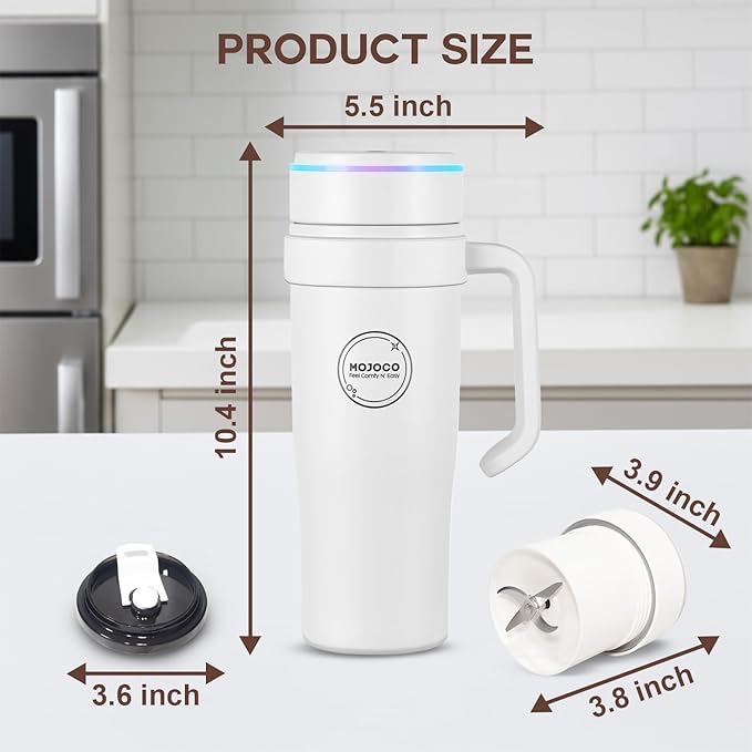 MOJOCO Portable Smoothie Blender – 30oz Personal Blender with Insulated Cup for Smoothies & Shakes – Rechargeable/Cordless, Leakproof, Food-Grade Small Juice Maker for Home, Office, Gym, Travel, RV