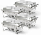 4 Pack Chafing Dish Full Set – Stainless Steel Catering Chafer with Lids, Pans & Fuel Holders – Buffet Food Warmers for Parties, Events & Weddings – Alpine Gray Handles