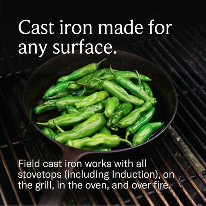 Field Company 10.25-Inch Cast Iron Skillet – Pre-Seasoned Frying Pan for Searing, Baking & Everyday Cooking, Lighter & Easy to Handle, Smooth, Made in USA (No.8, 2–4 Servings)