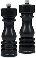 Cole & Mason London Refillable Spice Mill - Kitchen & Home Accessory - Salt & Pepper Grinder Set - Salt Mill with Ceramic Mechanism - Pepper Mill with Carbon Steel Mechanism - 7", Black Gloss