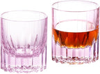 KAMMAK Crystal Whiskey Glasses Set of 2, 7.61 oz (225 ml) Hand Blown Old Fashioned Tumbler, Pink Thick Base Glass with Delicate Rim & Seamless Design for Scotch, Bourbon, Cocktails, Lead-Free Barware