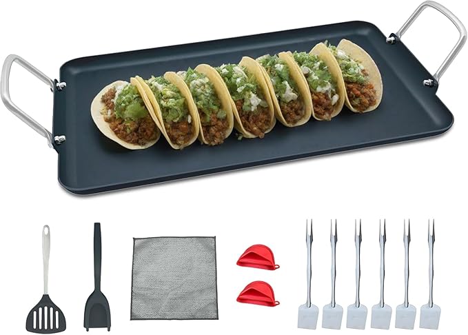 19inch Nonstick Double Griddle Pan, Comales para Tortillas Griddle Pan Burner Skillet with Handles for Stove Top - Coating & Heat Resistant for Frying, Searing, Grilling, Browning