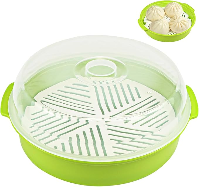DOERDO Microwave Steamer for Cooking Microwave Vegetable Steamer with Lid, Microwave Cookware Vegetables Seafood Cooking, Green, 10Inch