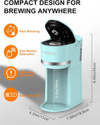 Single Serve Coffee Maker for K-Cup and Ground Coffee, Fast Brew, 6-12 oz Brew Sizes One Cup Coffee Machine Fits 5.5" Mugs, One-Button Small Coffee Maker with Descaling Reminder, Light Blue