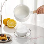 Jucoan 1 Quart Enamel Milk Pan with Dual Pour Spout, Small Enamel on Steel Saucepan Milk Pot Butter Warmer with Wooden Handle, Stove Top Soup Pot Simmer Pot for Home Kitchen Cooking Heating Boiling