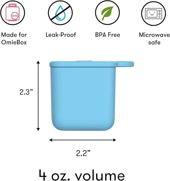 OmieBox (2 pack) Leakproof Dips Containers To Go, Salad Dressing Container, Condiment Container with Lids - Food Safe Silicone - 4 ounces (Blue/Lime)