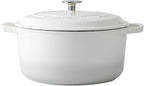 Enameled Cast Iron Dutch Oven Pot With Lid, Dutch Oven for Sourdough Bread Baking Round Pot Dule Handle, 6 Quart, White
