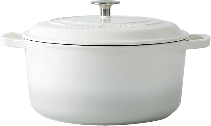 Enameled Cast Iron Dutch Oven Pot With Lid, Dutch Oven for Sourdough Bread Baking Round Pot Dule Handle, 6 Quart, White