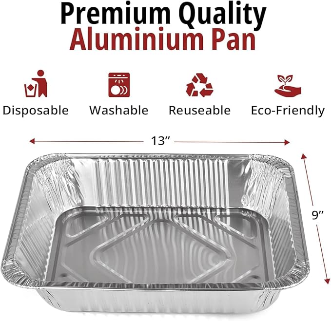Aluminum Pans Disposable Half Size (100 Pack), 9x13 Steam Foil Deep Pans for, Prepping, Roasting, Food, Storing, Heating, Cooking, Chafers, Catering, BBQ Grilling,
