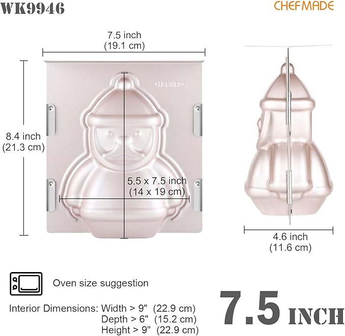 CHEFMADE Christmas Cake Pan, 7.5 Inch Non-Stick Santa Claus Cake Bread Bakeware for Oven Baking (Champagne Gold)