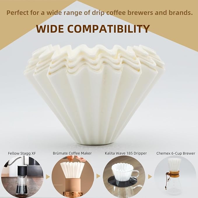 Pour Over Coffee Paper Filters 100 Count, Designed for Stagg XF, Kalita 185, Brumate & Chemex 6-Cup Pour Over Brewers, White Disposbale Coffee Filters Large Cone Shape Dripper Accessories