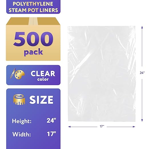 APQ Pack of 500 Steam Table Pan Liners with Twist Tie 24 x 17 for 1/2 Pan. Disposable Polyethylene Pan Liners 24x17. Poly Bun Pan Covers for Caterers, Cafeterias, Restaurants.
