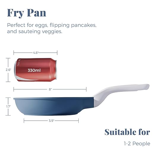 Nonstick Ceramic Frying Pan, 8/10/12 Inch Non Toxic Skillet, Egg & Omelet & Chef's Pan, Induction Compatible & Oven Safe, Dishwasher Safe,PTFE PFAS & PFOA Free (8 Inch, Blue Gray)