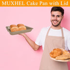 Non-Stick Cake Pan with Lid 9x13 Inch Gold Baking Cake Pan with Plastic Lid, High Sided Sheet Bakeware for Cakes, Brownies, Casseroles