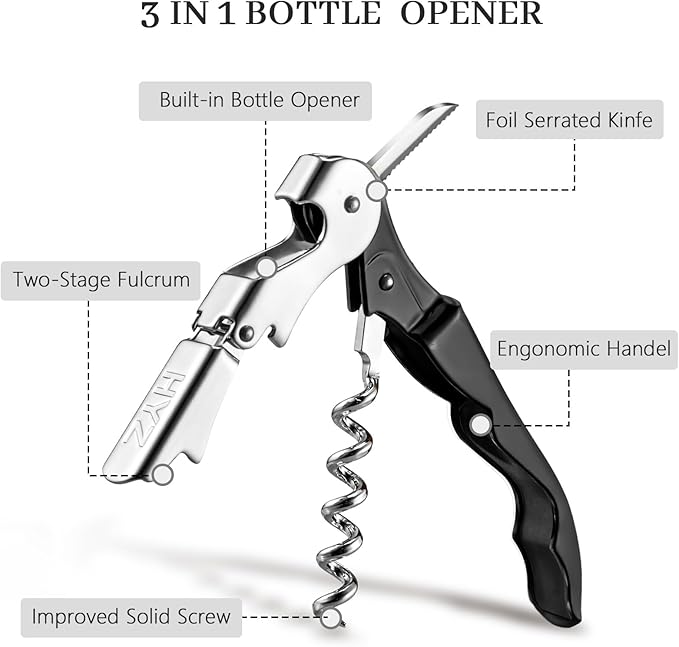 HYZ Wine Opener Bulk 20Pack for Bartender, Professional Waiter Corkscrew Wine Key for Servers,Wine Bottle Opener Double Hinged, Wine Accessories Set for Party Favor, Black