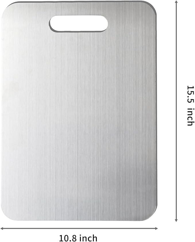 Titanium Cutting Boards for Kitchen 304 Stainless Steel Cutting Board，Metal Chopping Boards Perfect for Various Cooking Tasks Double-Sided Use（15x11in）