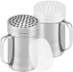 CUSINIUM 14oz Metal Parmesan Cheese Shakers with Large Holes - With Handle - Chili Flakes Dispensers - Pizza Shakers - Pack of 2 | Style: Coarse
