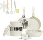 21PCS Nonstick Ceramic Pots and Pans, Ceramic Cookware with Detachable Handle, RV Kitchen Cookware Set, Cookware Set with Removable Handles, Oven Safe, Stackable Storage