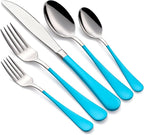20-Piece Blue Silverware Set 18/0 Stainless Steel Flatware Blue Handle Cutlery Set Service for 4 Dinner Knives Forks Spoons Set Mirror Finish Dishwasher Safe