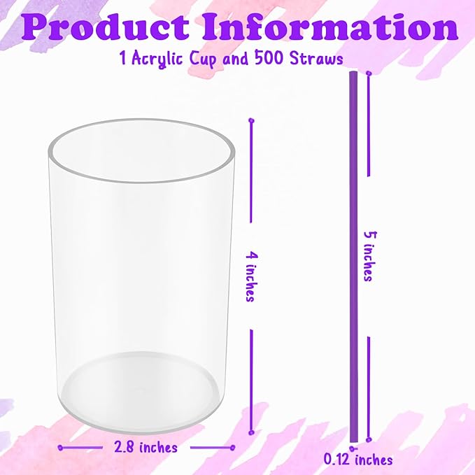 500 Pcs Neon Purple Acrylic Coffee Stirrers Set - Holder, Stir Straws for Milk, Cocktail Drinks - Home, Kitchen, Party Supplies