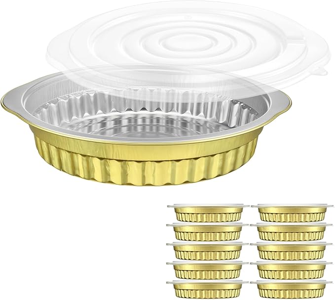 10.5" Aluminum Foil Pans with Integrated Handles and Snap-On Lids (10 pcs) | 2X Thickness Heavy-Duty Reusable Tin for Baking and Cooking