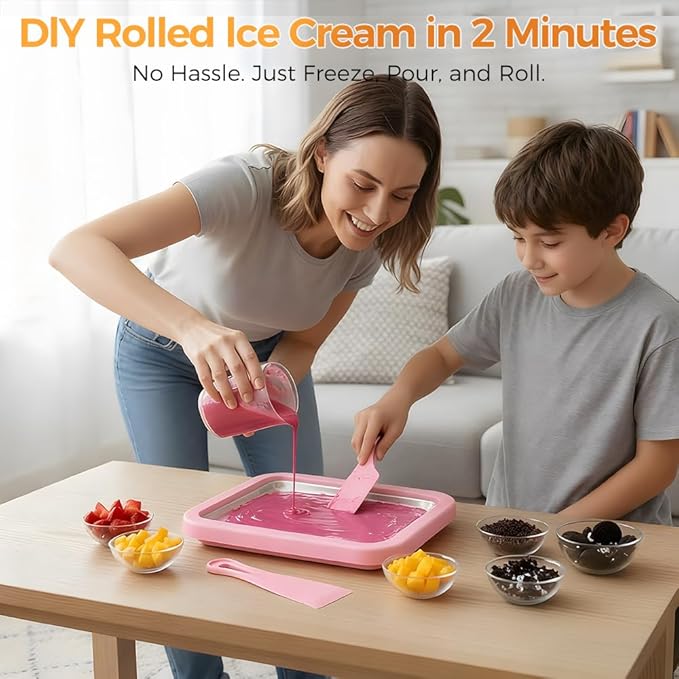 Rolled Ice Cream Maker Kit, At-Home Rolled Ice Cream Machine with Instant Freeze Tray & 2 Scrapers, DIY Rolled Ice Cream Tray for Kids & Adults, Stainless Steel Frozen Dessert Maker (Green)