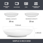 Set of 6 Dinner Plates 7 Inch, White Porcelain Plates, Microwave Oven Dishwasher Safe Scratch Resistant