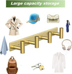 Wall Mounted Coat Rack-4 Hooks, Heavy Duty Stainless Steel Hook Rail for Towel Coat Hat Purse Bag Jacket, Towel Hooks for Entryway Bathroom Kitchen (Gold 4 Hooks - 1 Pack)
