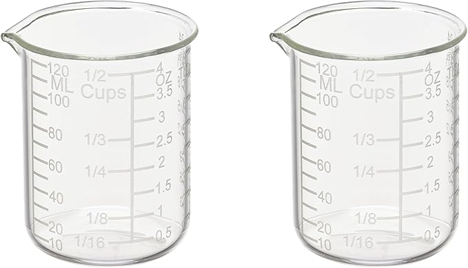 Ackers Etching Scale Measuring Glass -V-Shaped Spout Made of High Borosilicate Glass Measuring for Kitchen or Restaurant, Easy to Read, 120 ML (4 Oz)-Pack of 2