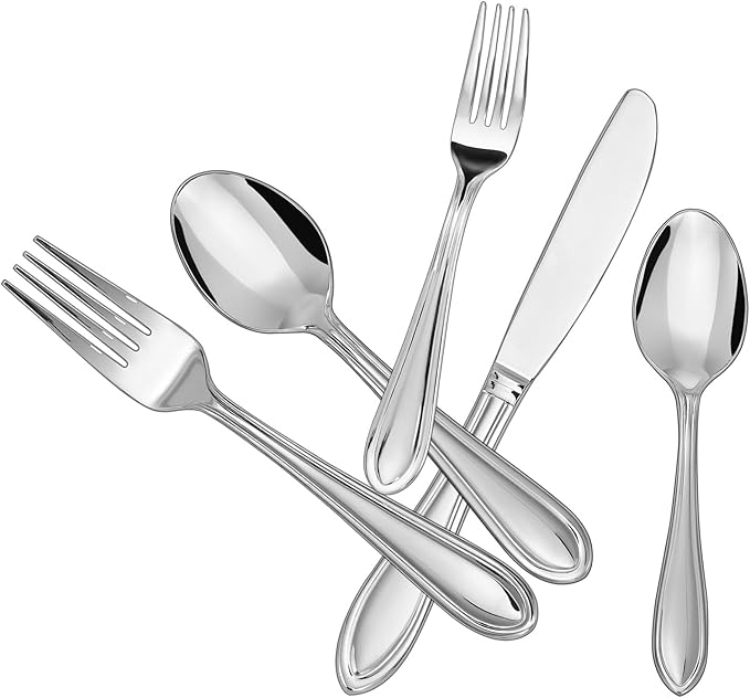 Silverware Set, 20-Piece Stainless Steel Flatware, 18/0 Stainless Steel Utensils, Dishwasher Safe, Modern Tableware for Home & Kitchen Dining (20 pieces for 4) (20)