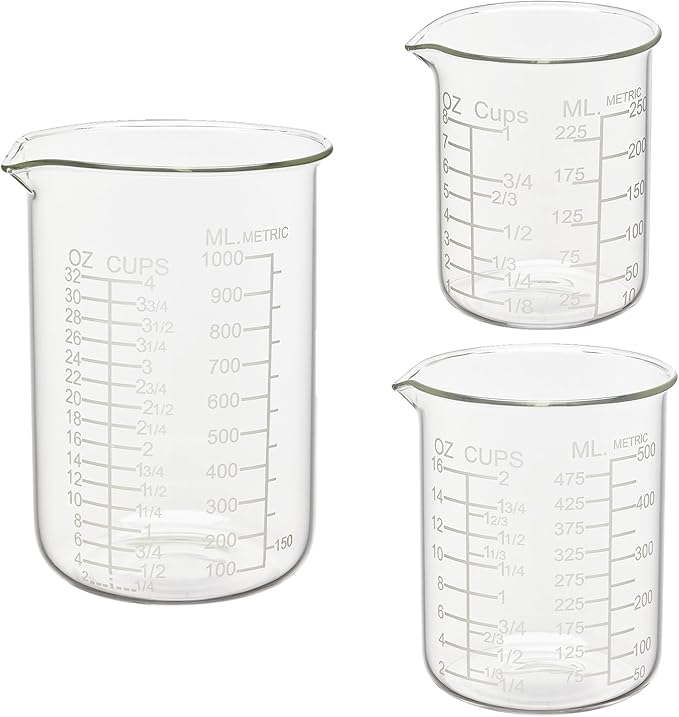 Ackers Etching Scale Glass Measuring Cup Set, Includes 1-Cup(8OZ),2-Cup(16OZ), and 4-Cup(32OZ) Liquid Measuring Cups, Dishwasher, Freezer, Microwave, and Preheated Oven Safe, Essential Kitchen Tools