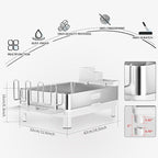 Dish Drying Rack, 304 Stainless Steel Dish Racks for Kitchen Counter, Dish Drainers with Automatic Drainage, Utensil Holder & Cups Holder, Space Saving Kitchen Organizer, White