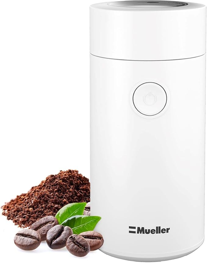 MuellerLiving Electric Coffee Grinder for Spice, Nut, Herbs and Coffee Beans, Sharp Blade, Stainless Steel - White
