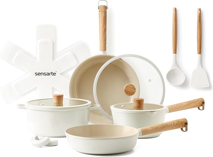 SENSARTE Ceramic Nonstick Cookware Set, Non-toxic Healthy Pots and Pans Set Ceramic Coated Kitchen Cooking Set, Free of Intentionally Added PFAS/PTFE, Dishwasher&Oven Safe Induction Compatible, 13pcs