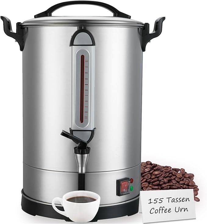 Coffee Percolator Large Coffee Maker 155 Cups Commercial Coffee Urn Electric Industrial Coffee Maker Hot Water Dispenser Tea Maker Machine for Catering, Church, Restaurant Dual Layer Stainless Steel