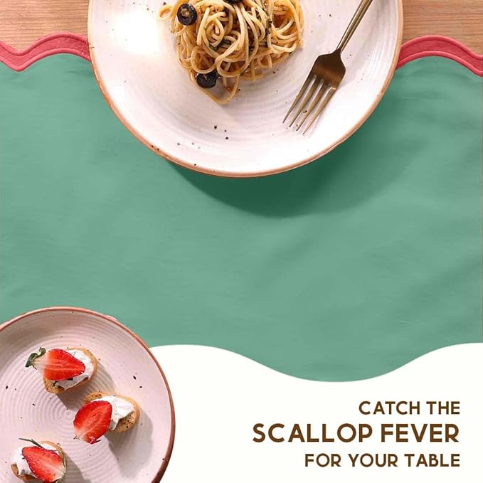 Folkulture Table Runner | Table Runners 72 inches Long | Scallop Table Runner for Farmhouse Decor or Boho Decor | Green Table Runners for Dining Room Table Decor | Table Decorations for Party