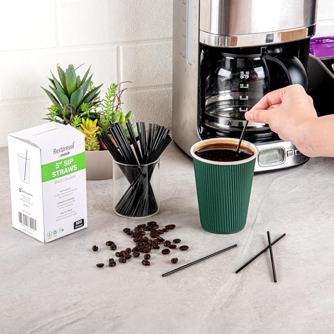 Restaurantware Restpresso 5 Inch Cocktail Stirrers 5000 Disposable Coffee Stirring Rods - Premium Odorless Black Plastic Stirrers For Coffee For Hot And Cold Drinks For Bars Or Offices