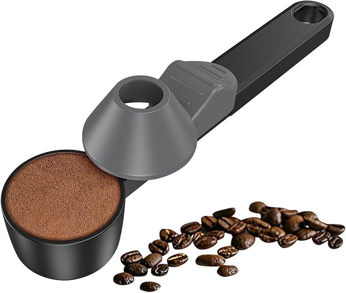 Coffee Scoop & Funnel for Reusable K Cup Refillable Coffee Pods, Coffee Measuring Spoon 2 Tablespoon Capacity, Scoop with Funnel for Ground Coffee, Protein Powder, Tea (Black&gray, 1 Pack)
